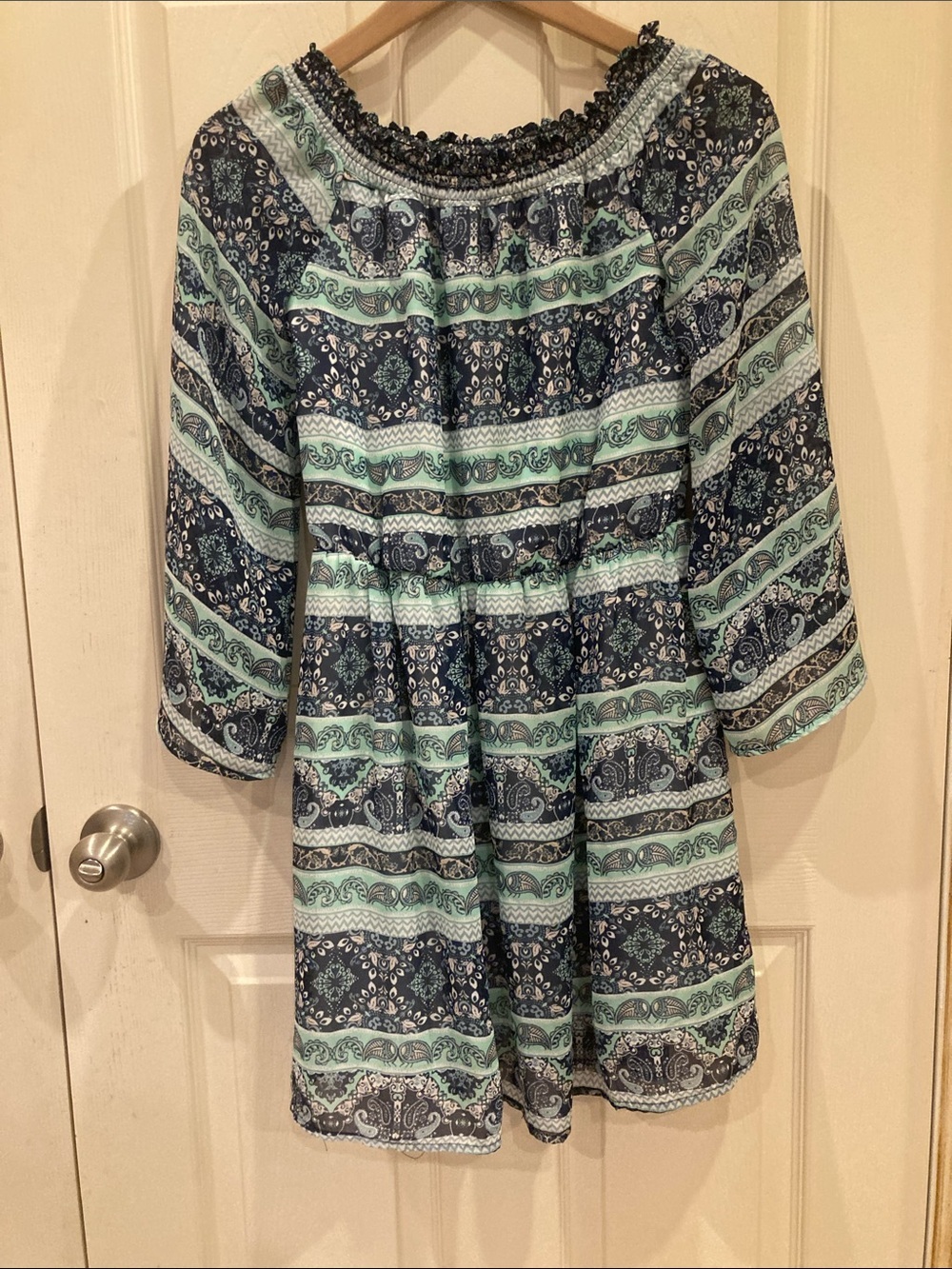 Alya Navy Mint Stripe Midi Dress Lightweight Summer Women’s Dress